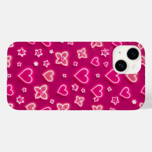Pink Neon Hearts and Stars iPhone Case Case-Mate iPhoneケース (裏面 (横))