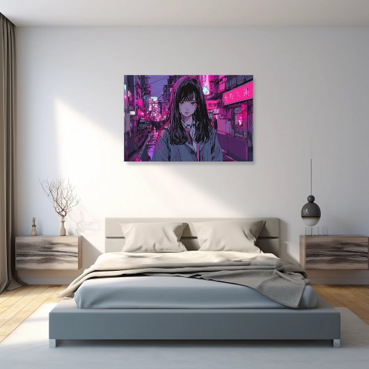 Pink Neon JK アートパネル|寿司娘 GenerativeAI キャンバスプリント