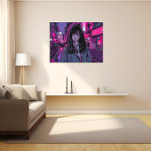 Pink Neon JK アートパネル|寿司娘 GenerativeAI キャンバスプリント
