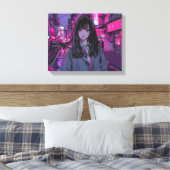 Pink Neon JK アートパネル|寿司娘 GenerativeAI キャンバスプリント (インサイチュ (寝室))