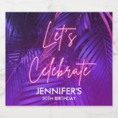 Pink Neon Purple Palm Leaf スパークリングワインラベル (シングルラベル)