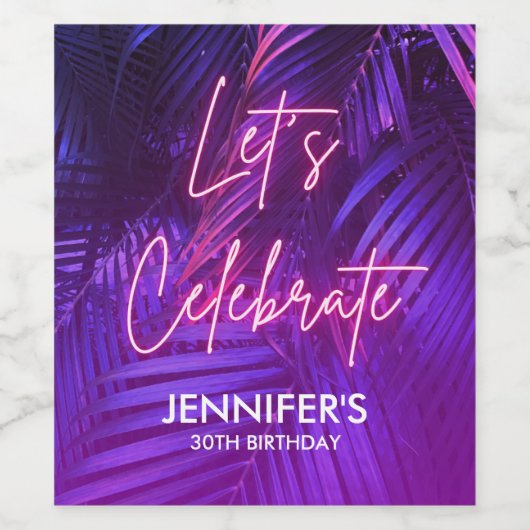 Pink Neon Purple Palm Leaf Wines Bottle Label ワインラベル (シングルラベル)