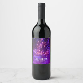 Pink Neon Purple Palm Leaf Wines Bottle Label ワインラベル