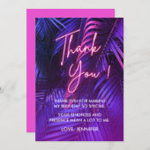 Pink Neon Purple Tropical Leaves サンキューカード (正面/裏面)