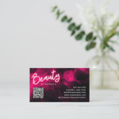 Pink Neon & Smoke Lash Salon QR Code Loyalty Card 名刺 (スタンド正面)