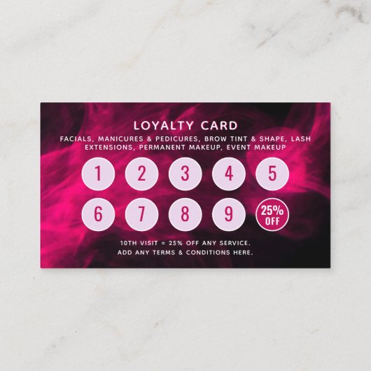 Pink Neon & Smoke Lash Salon QR Code Loyalty Card 名刺 (裏面)