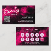 Pink Neon & Smoke Lash Salon QR Code Loyalty Card 名刺 (正面/裏面)