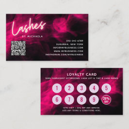 Pink Neon & Smoke Lash Salon QR Code Loyalty Card 名刺