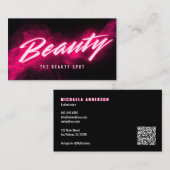 Pink Neon & Smoke Lash Tech QR Code & Socials 名刺 (正面/裏面)