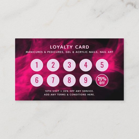 Pink Neon & Smoke Nail Salon QR Code Loyalty Card 名刺 (裏面)