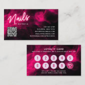 Pink Neon & Smoke Nail Salon QR Code Loyalty Card 名刺 (正面/裏面)