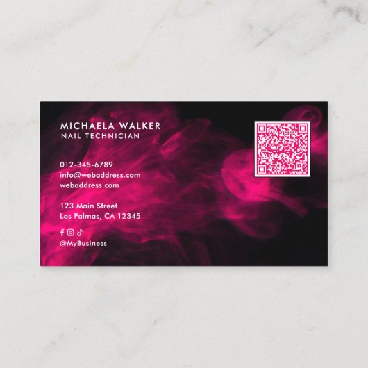 Pink Neon & Smoke Nail Salon QR Code & Socials 名刺 (裏面)