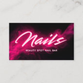 Pink Neon & Smoke Nail Salon QR Code & Socials 名刺 (正面)