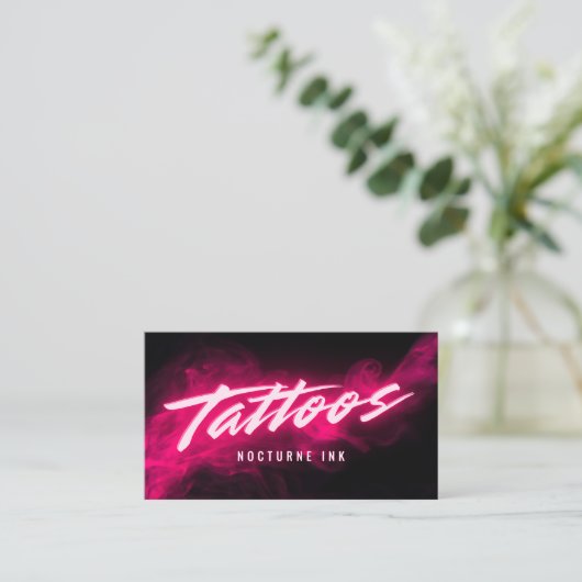 Pink Neon & Smoke Tattoo Artist QR Code 名刺 (スタンド正面)