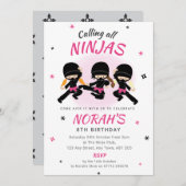 Pink Ninja Birthday Invitation Girls Karate Party 招待状 (正面/裏面)