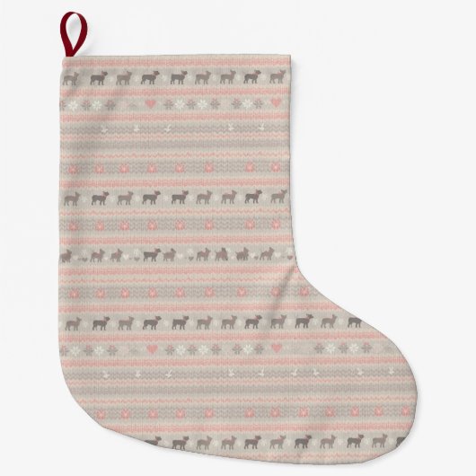 Pink Nordic Knit Dog Christmas Stocking with Paws ラージクリスマスストッキング (正面)