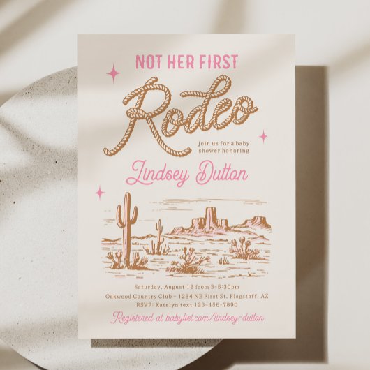 Pink Not Her First Rodeo Baby Shower Invitation 招待状