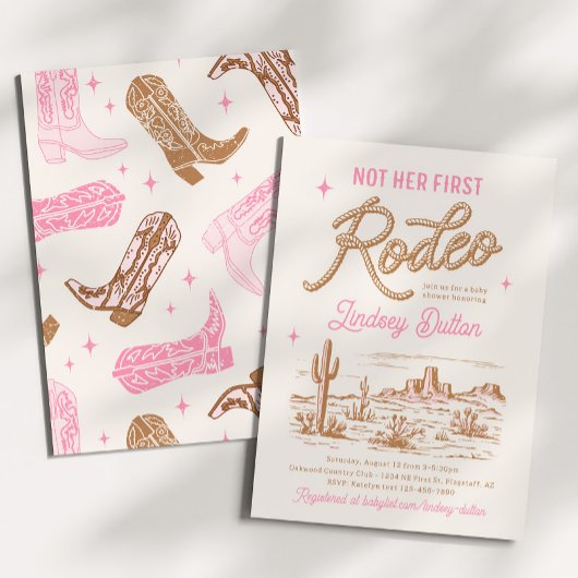 Pink Not Her First Rodeo Baby Shower Invitation 招待状