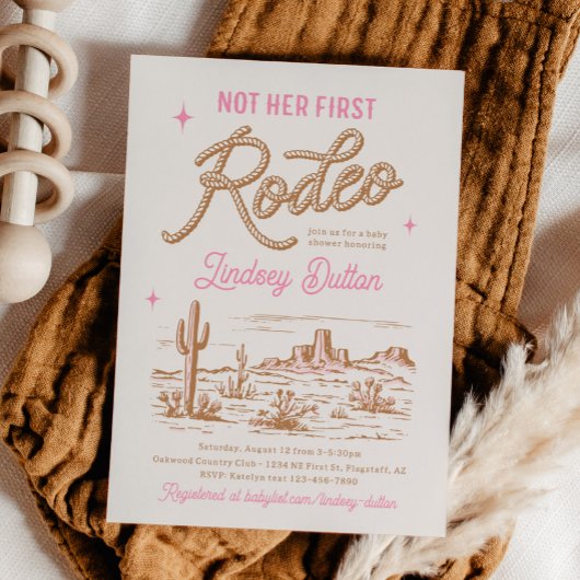 Pink Not Her First Rodeo Baby Shower Invitation 招待状