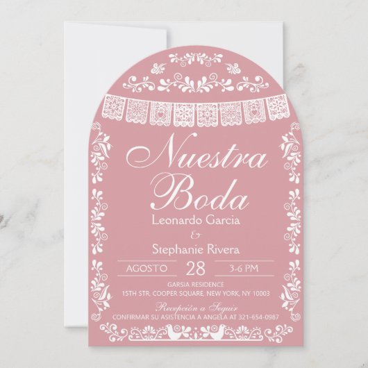 Pink Nuestra Boda Papel Picado Spanish Wedding 招待状 (正面)