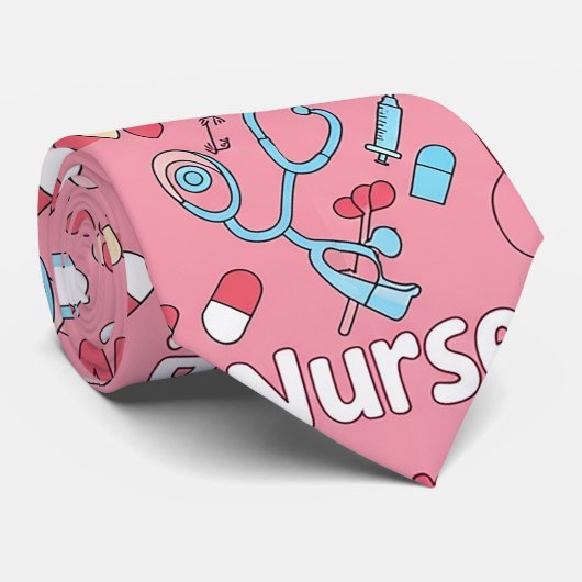Pink Nurse Life Seamless Pattern (1) ネクタイ (ロール)