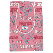 Pink Nurse Life Seamless Pattern (1) ミディアムペーパーバッグ (正面)