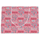 Pink Nurse Life Seamless Pattern (1) ラージペーパーバッグ (正面)