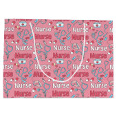 Pink Nurse Life Seamless Pattern (1) ラージペーパーバッグ (裏面)