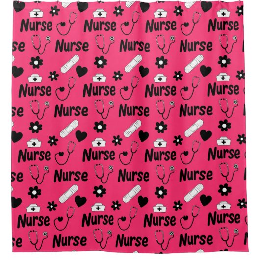 Pink Nurse Life Seamless Pattern (2) シャワーカーテン (正面)