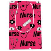 Pink Nurse Life Seamless Pattern (2) ミディアムペーパーバッグ (正面)