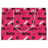 Pink Nurse Life Seamless Pattern (2) ラージペーパーバッグ (正面)