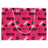 Pink Nurse Life Seamless Pattern (2) ラージペーパーバッグ (裏面)