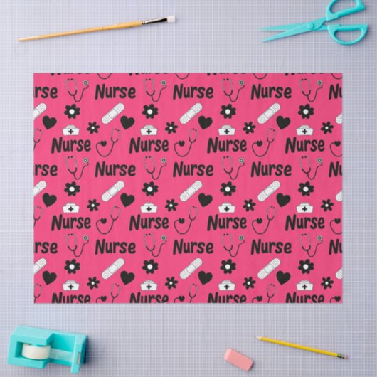 Pink Nurse Life Seamless Pattern (2) 薄葉紙 (クラフト)