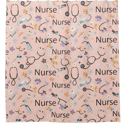 Pink Nurse Life Seamless Pattern (3) シャワーカーテン (正面)