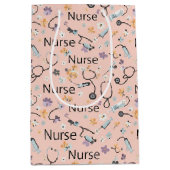 Pink Nurse Life Seamless Pattern (3) ミディアムペーパーバッグ (正面)