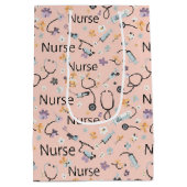 Pink Nurse Life Seamless Pattern (3) ミディアムペーパーバッグ (裏面)
