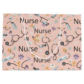 Pink Nurse Life Seamless Pattern (3) ラージペーパーバッグ (裏面)