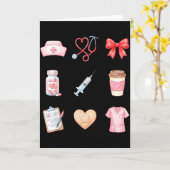 Pink Nurse Valentine Stethoscope Scrubs Heart Medi カード (黄色い花)