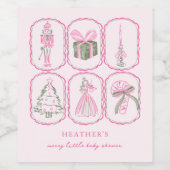 Pink Nutcracker A Merry Little Baby Shower ワインラベル (シングルラベル)