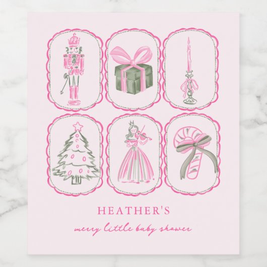 Pink Nutcracker A Merry Little Baby Shower ワインラベル (シングルラベル)