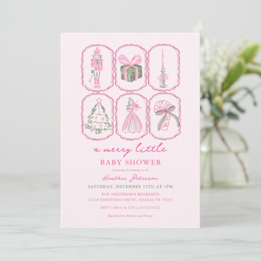 Pink Nutcracker A Merry Little Baby Shower 招待状 (スタンド正面)