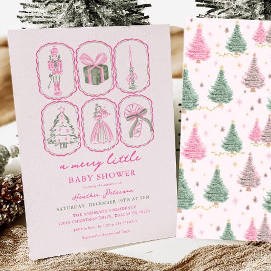Pink Nutcracker A Merry Little Baby Shower 招待状