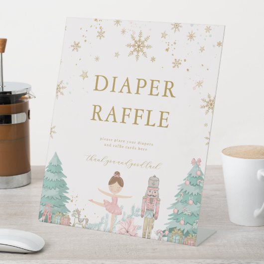 Pink Nutcracker Baby Shower Diaper Raffle Sign 台座サイン (インサイチュ)