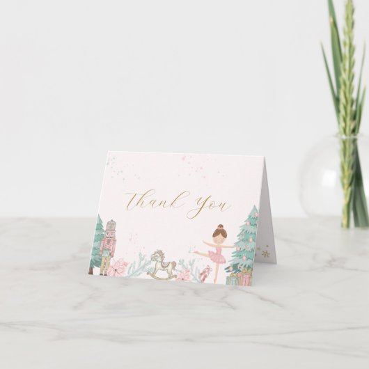 Pink Nutcracker Baby Shower Thank You Card サンキューカード (正面)