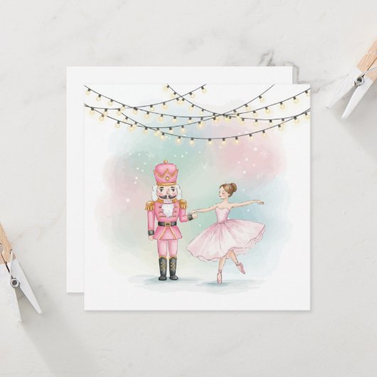 Pink Nutcracker & Ballerina  Christmas Card  カード (正面/裏面インサイチュ)