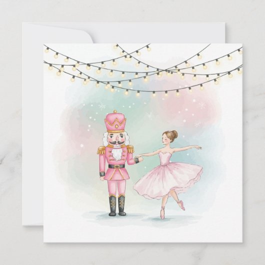 Pink Nutcracker & Ballerina  Christmas Card  カード (正面)