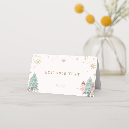 Pink Nutcracker Ballet Baby Shower Fold Place Card プレイスカード (正面)