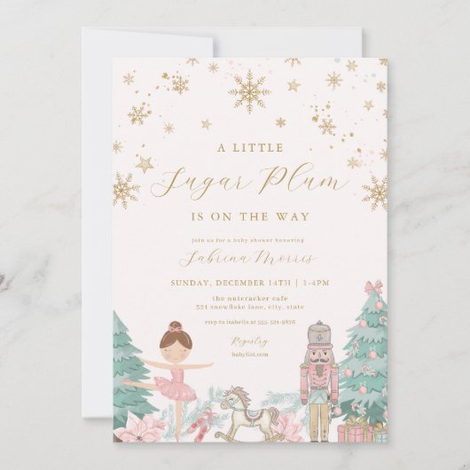 Pink Nutcracker Ballet Baby Shower Invitations 招待状 (正面)