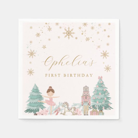 Pink Nutcracker Ballet Birthday Napkins スタンダードカクテルナプキン (正面)