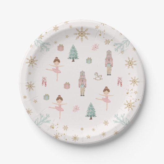 Pink Nutcracker Ballet Birthday Paper Plates ペーパープレート (正面)